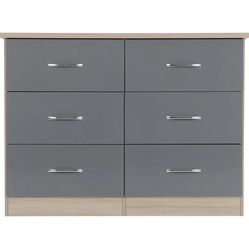 Nevada 6 Drawer Chest of Drawers - Grey, Light Oak Effect