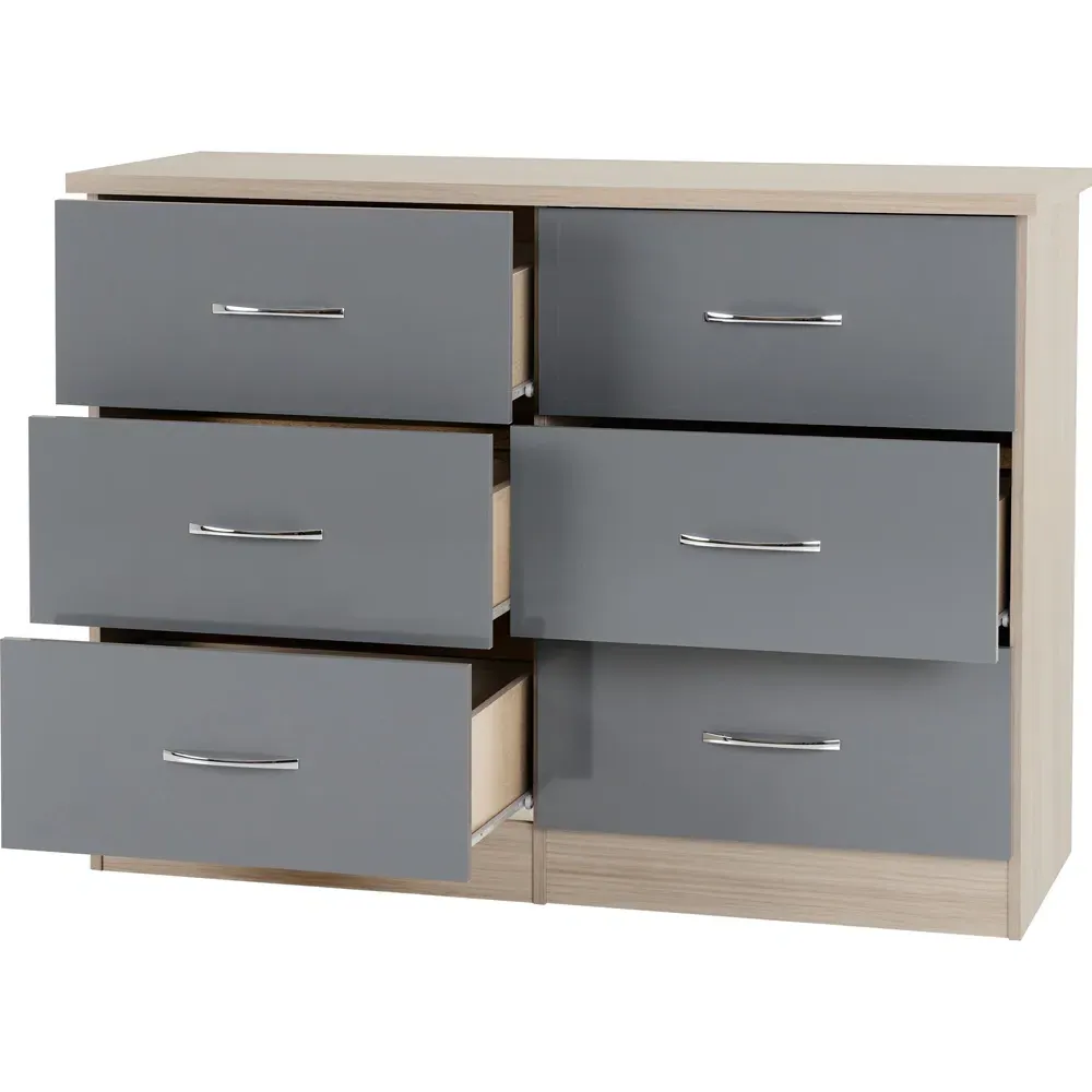 Nevada 6 Drawer Chest of Drawers - Grey, Light Oak Effect