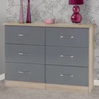 Nevada 6 Drawer Chest of Drawers - Grey, Light Oak Effect