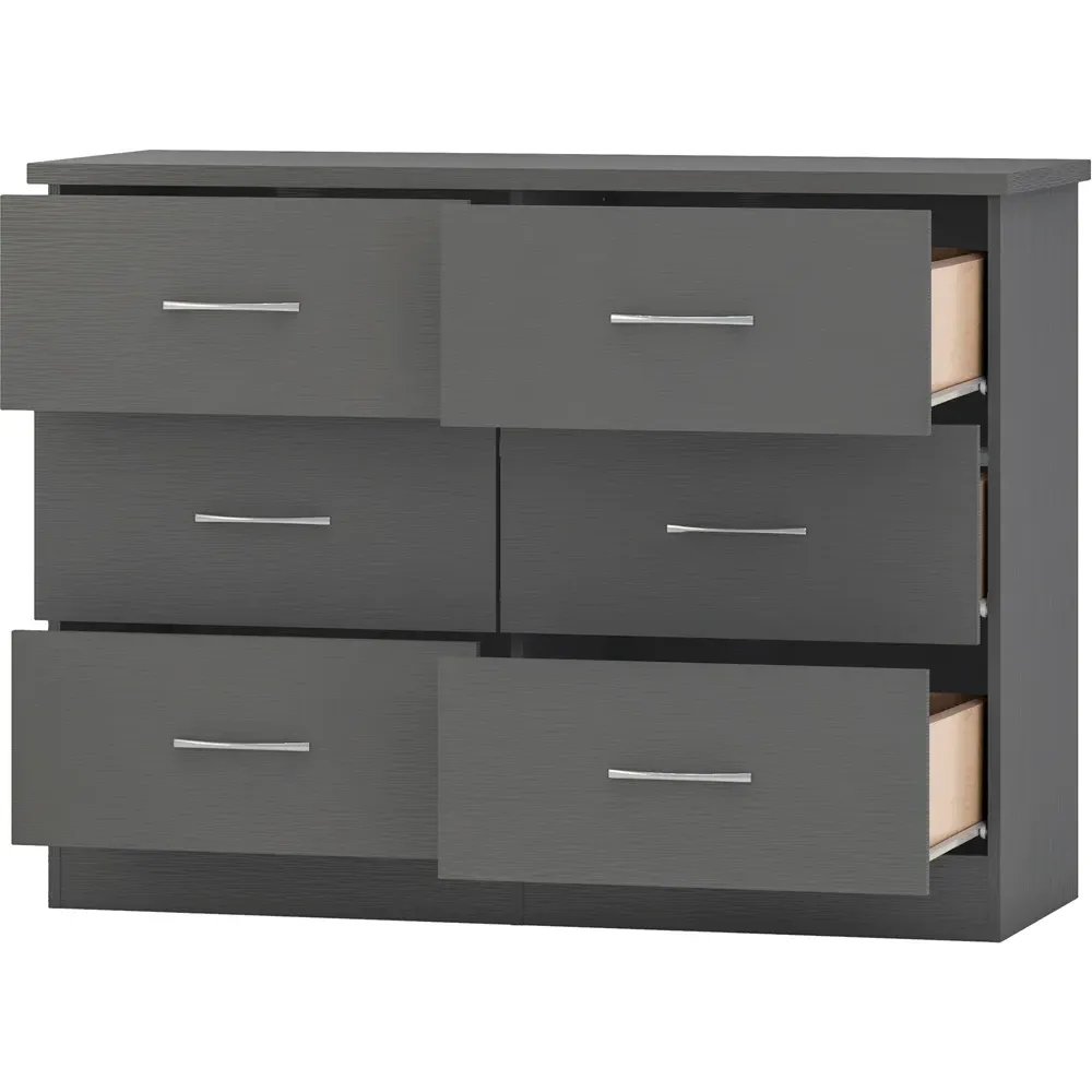 Nevada 6 Drawer Chest with 3D Effect - Grey