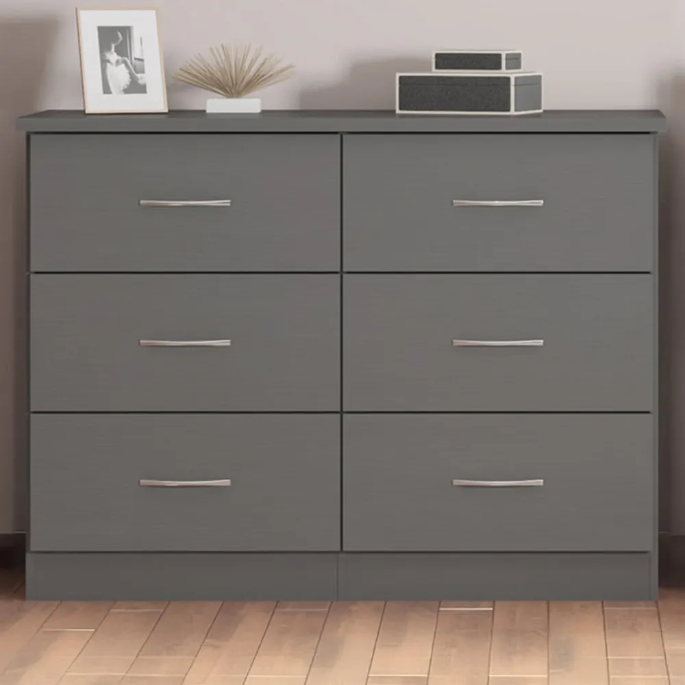 Nevada 6 Drawer Chest with 3D Effect - Grey