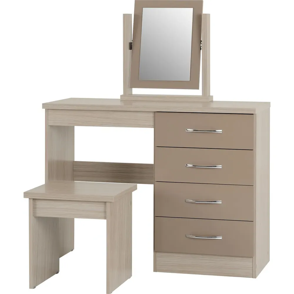 Nevada Dressing Table Set with Mirror - Brown, Oak Veneer