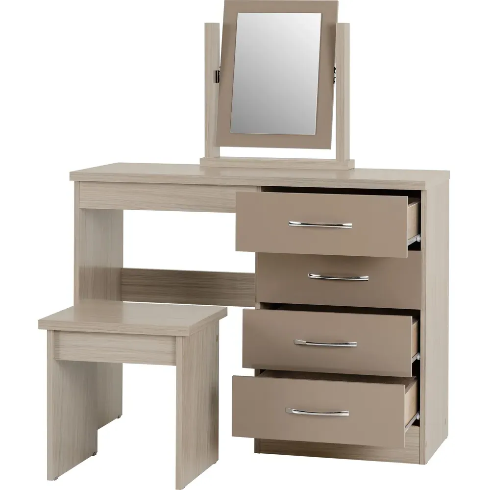Nevada Dressing Table Set with Mirror - Brown, Oak Veneer