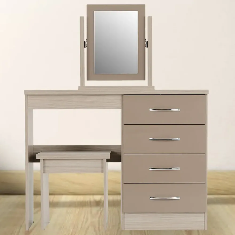 Nevada Dressing Table Set with Mirror - Brown, Oak Veneer
