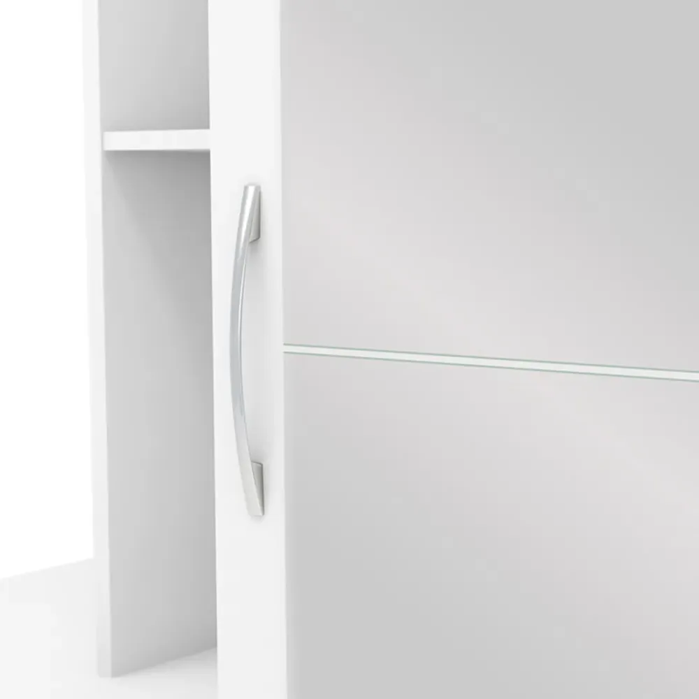 Nevada Single Door 2 Drawer Mirror Open Shelf Wardrobe - White