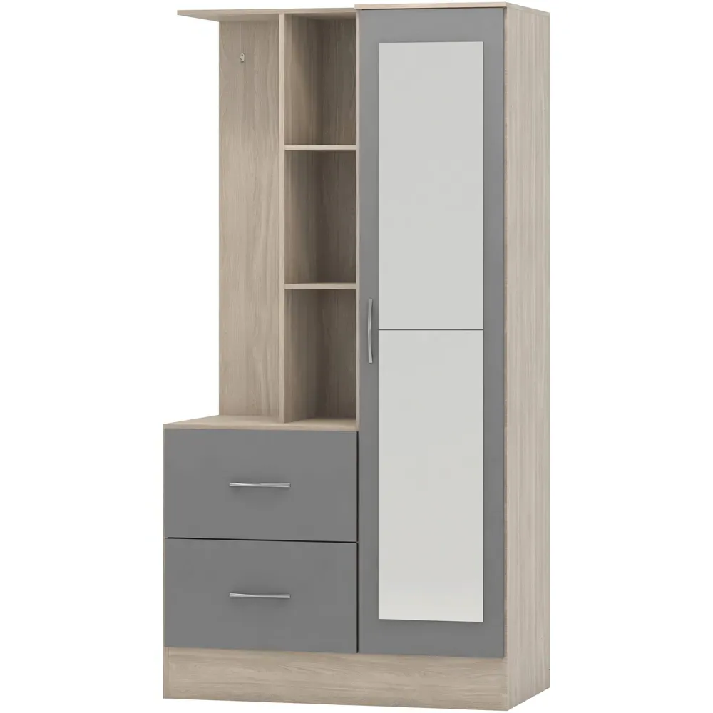 Nevada Single Door 2 Drawer Open Shelf Wardrobe - Grey, Oak