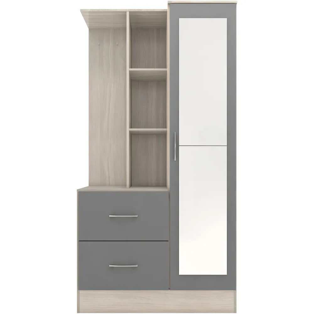 Nevada Single Door 2 Drawer Open Shelf Wardrobe - Grey, Oak
