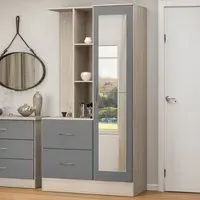 Nevada Single Door 2 Drawer Open Shelf Wardrobe - Grey, Oak