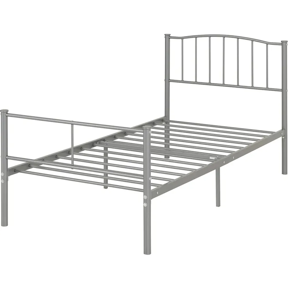 Newton Single Bed Frame - Silver, Metal