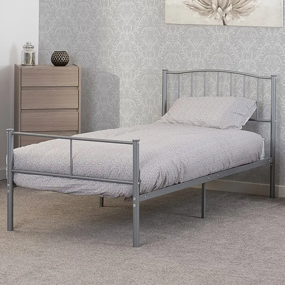 Newton Single Bed Frame - Silver, Metal