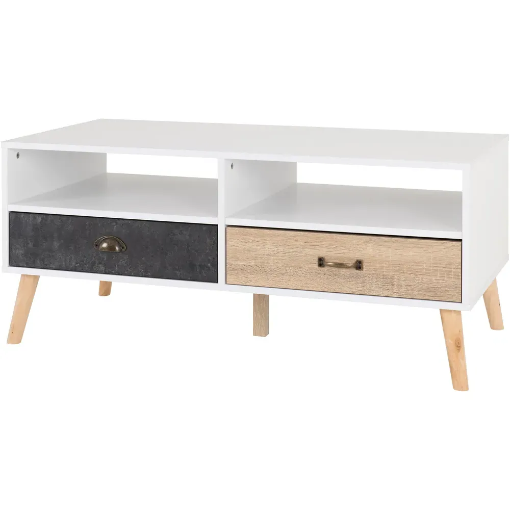Nordic 2 Drawer 2 Shelf Coffee Table - White