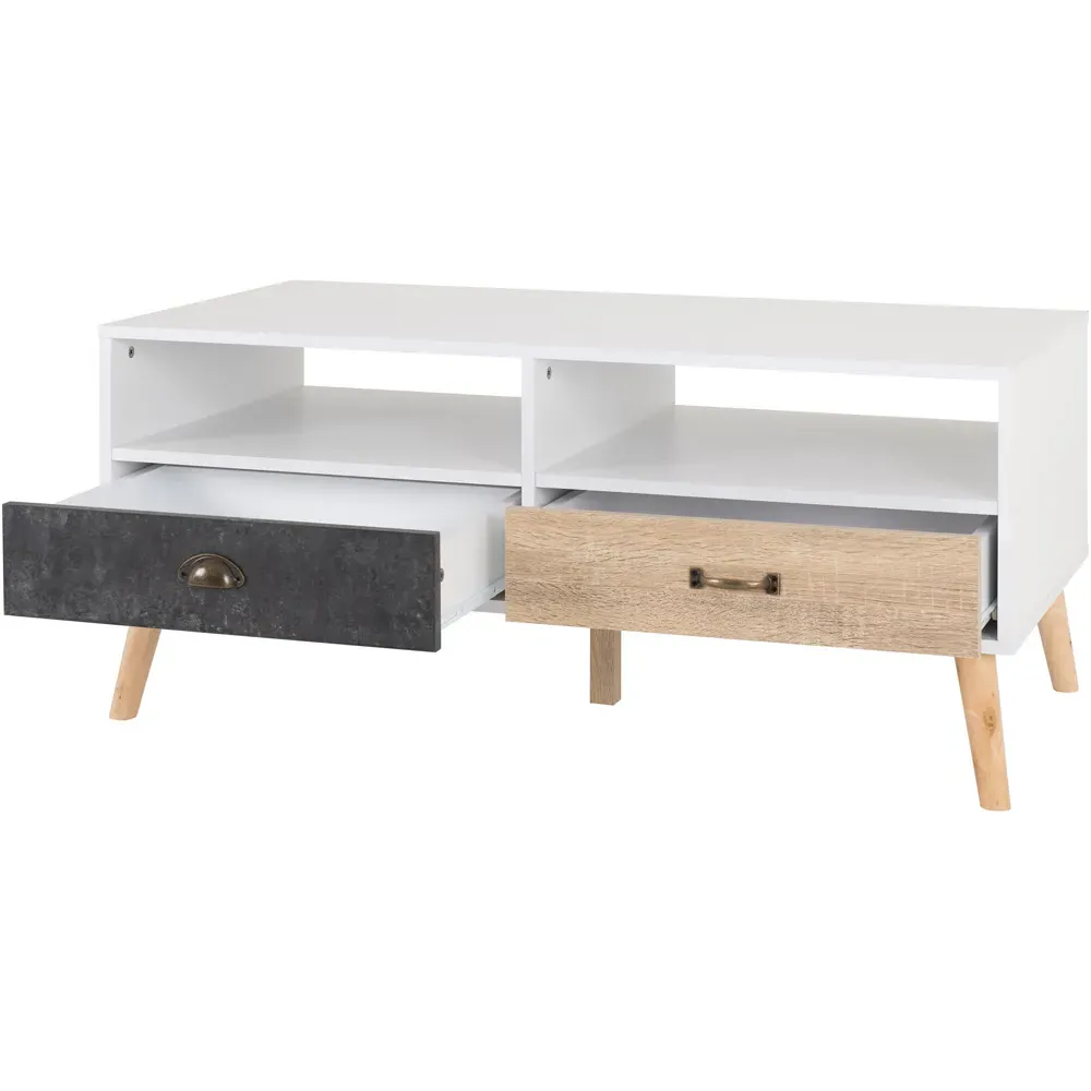 Nordic 2 Drawer 2 Shelf Coffee Table - White