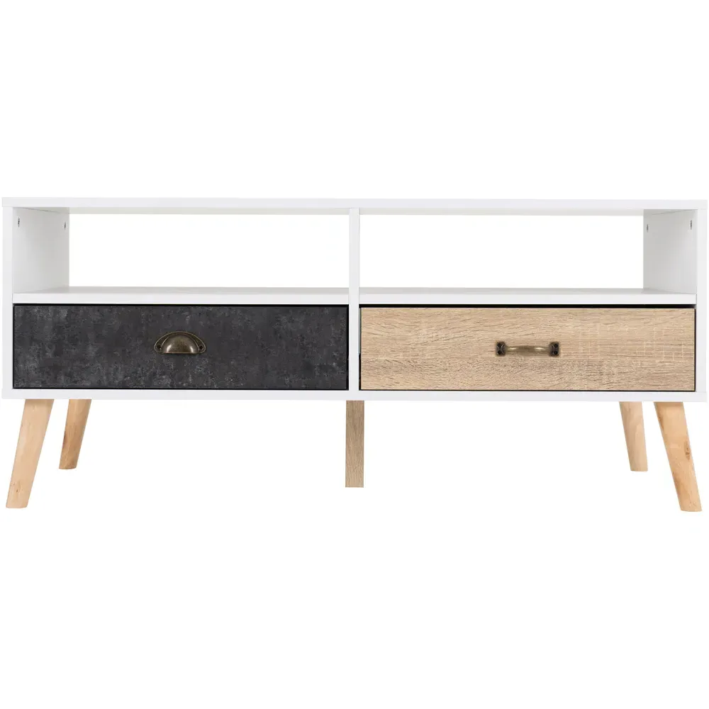 Nordic 2 Drawer 2 Shelf Coffee Table - White