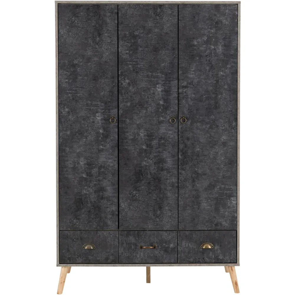 Nordic 3 Door 3 Drawer Wardrobe - Grey, Concrete Effect
