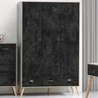 Nordic 3 Door 3 Drawer Wardrobe - Grey, Concrete Effect