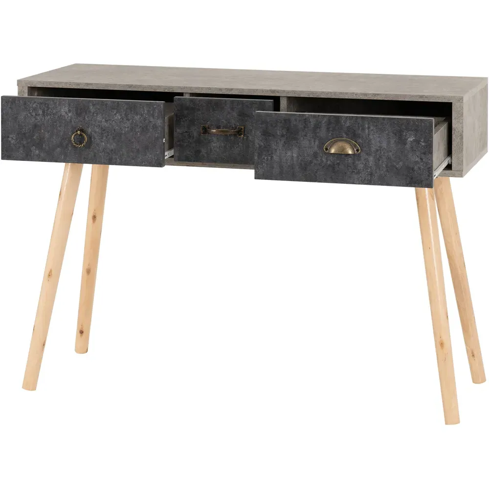 Nordic 3 Drawer Console Table - Grey, Concrete