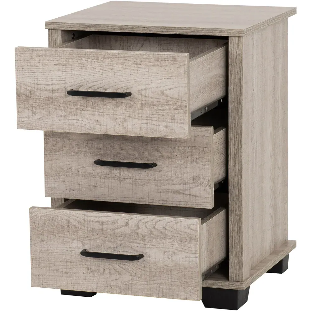 Oliver 3 Drawer Bedside Table - Light Oak