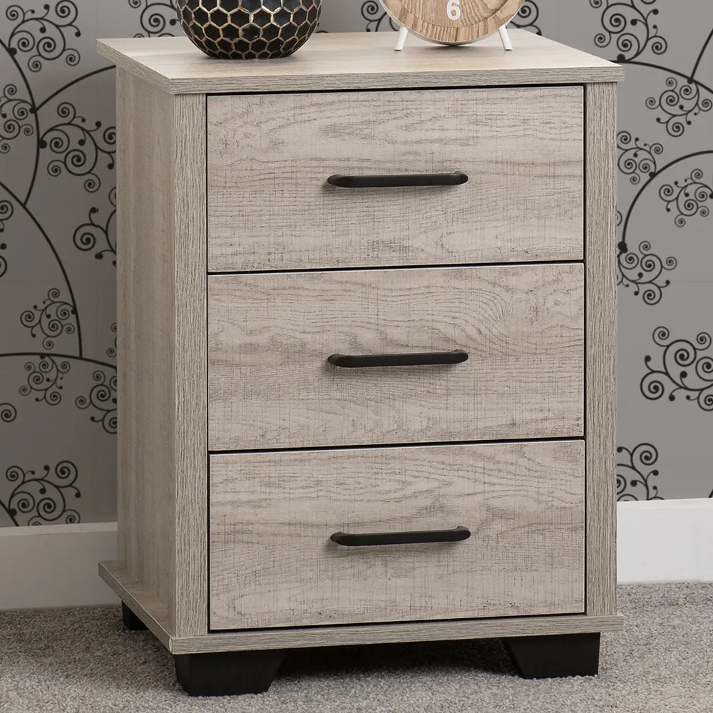 Oliver 3 Drawer Bedside Table - Light Oak image