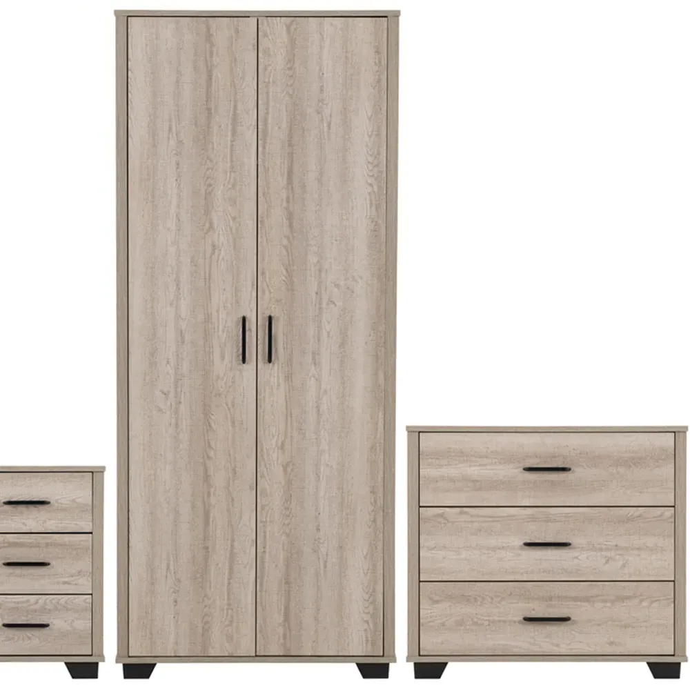 Oliver 4 Piece Bedroom Furniture Set with 2-Door Wardrobe - Brown