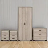 Oliver 4 Piece Bedroom Furniture Set with 2-Door Wardrobe - Brown