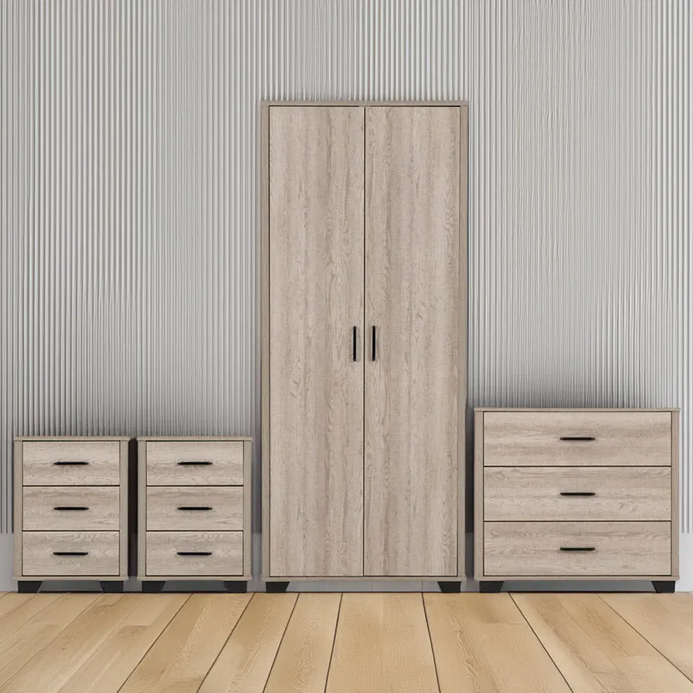 Oliver 4 Piece Bedroom Furniture Set with 2-Door Wardrobe - Brown image