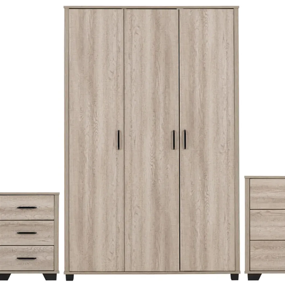 Oliver 4 Piece Bedroom Furniture Set with 3-Door Wardrobe - Brown