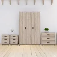 Oliver 4 Piece Bedroom Furniture Set with 3-Door Wardrobe - Brown