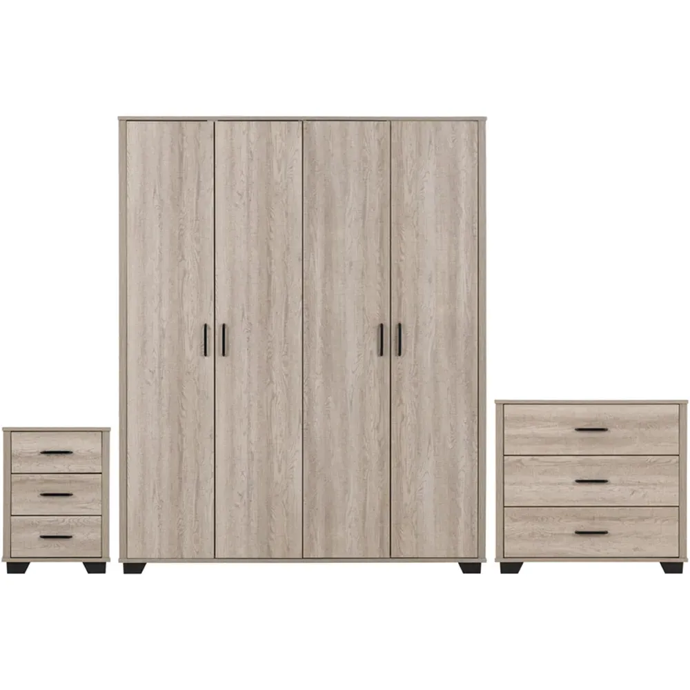 Oliver 4 Piece Bedroom Furniture Set with 4-Door Wardrobe - Brown