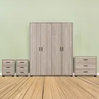 Oliver 4 Piece Bedroom Furniture Set with 4-Door Wardrobe - Brown