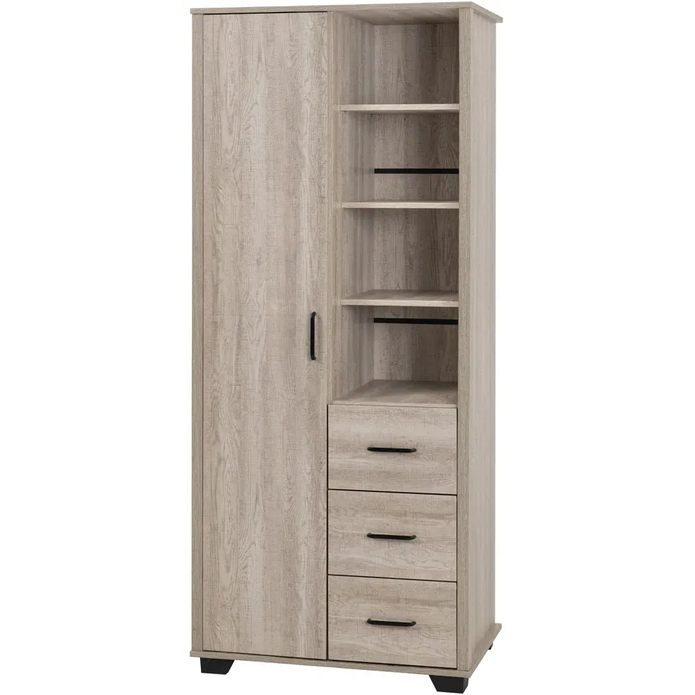 Oliver Single Door 3 Drawer Wardrobe - Light Oak