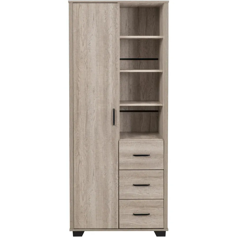 Oliver Single Door 3 Drawer Wardrobe - Light Oak