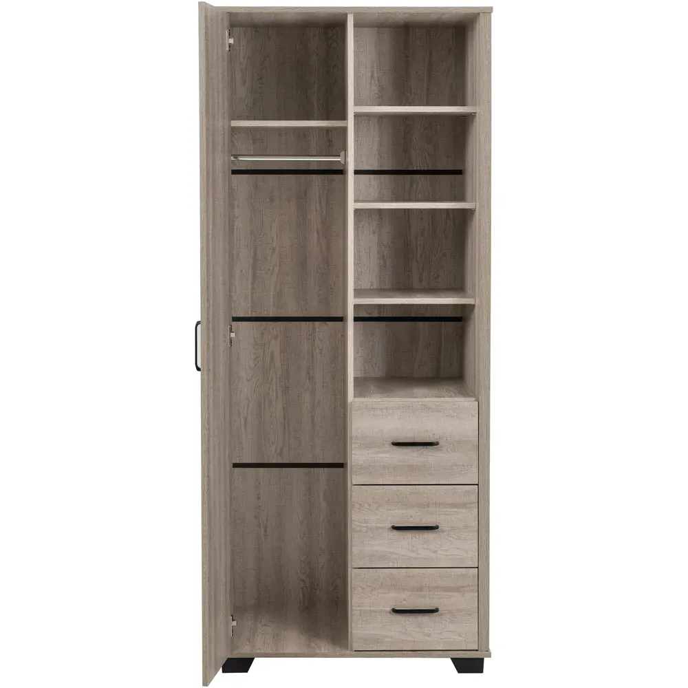 Oliver Single Door 3 Drawer Wardrobe - Light Oak