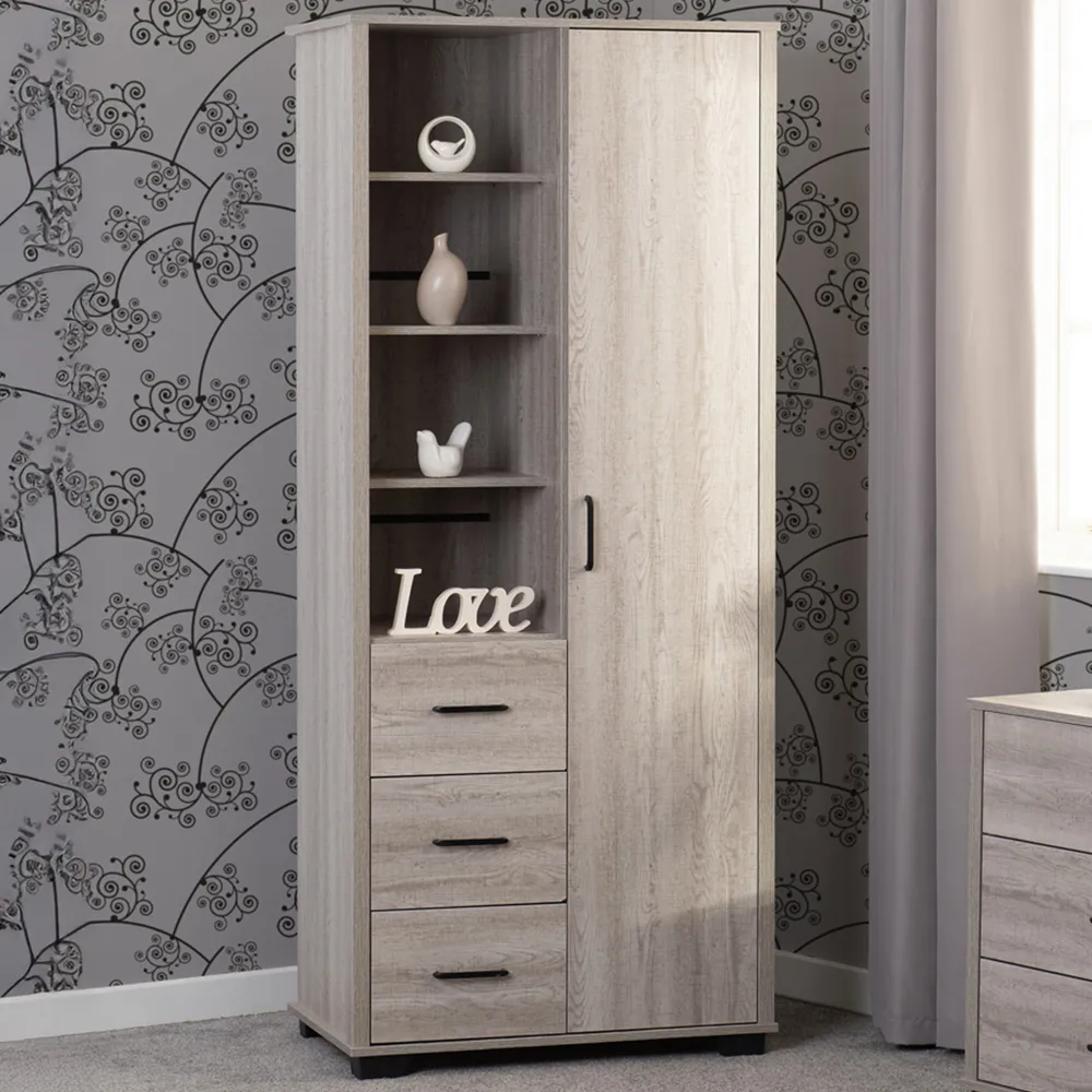 Oliver Single Door 3 Drawer Wardrobe - Light Oak