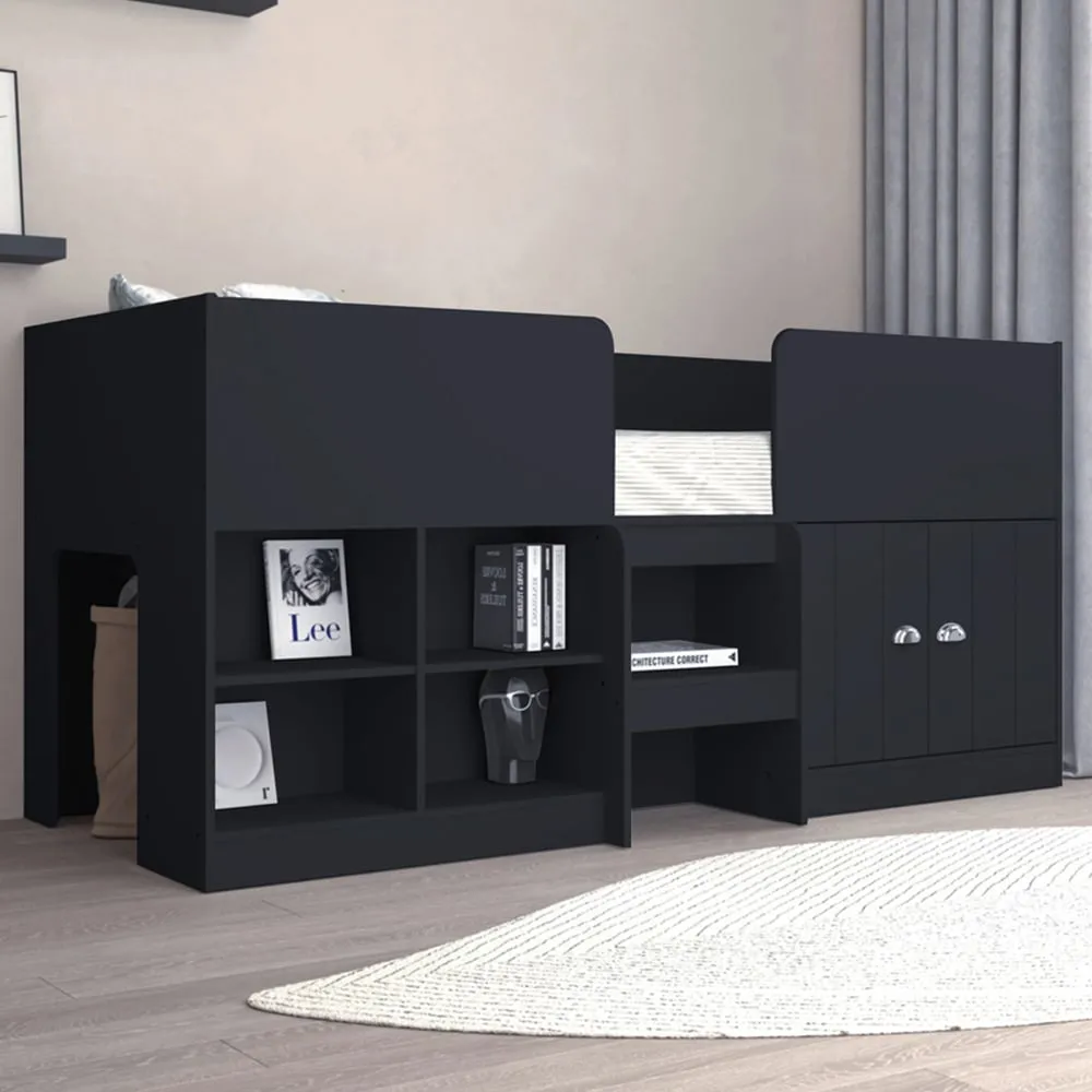 Orlando Single Low Sleeper Bed with Storage - Dark Grey image