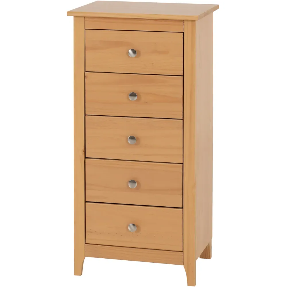 Oslo 5 Drawer Narrow Chest of Drawers - Brown, Pine
