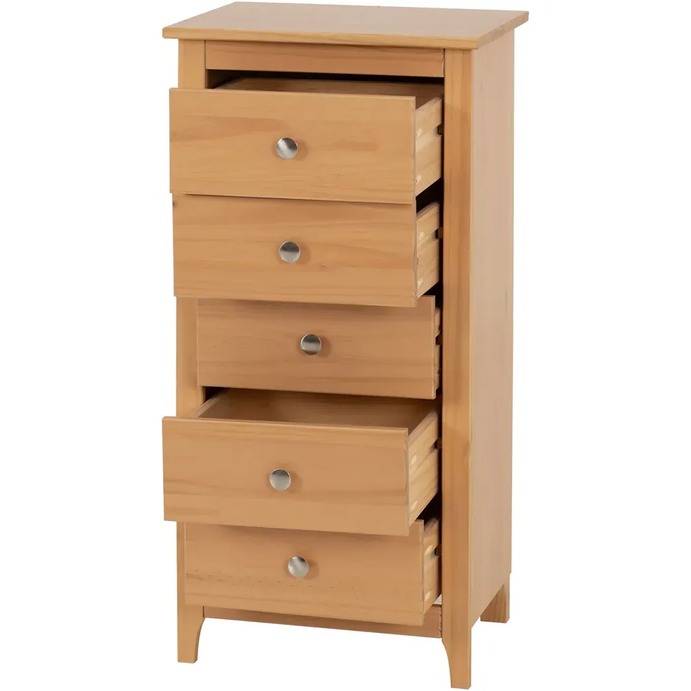 Oslo 5 Drawer Narrow Chest of Drawers - Brown, Pine