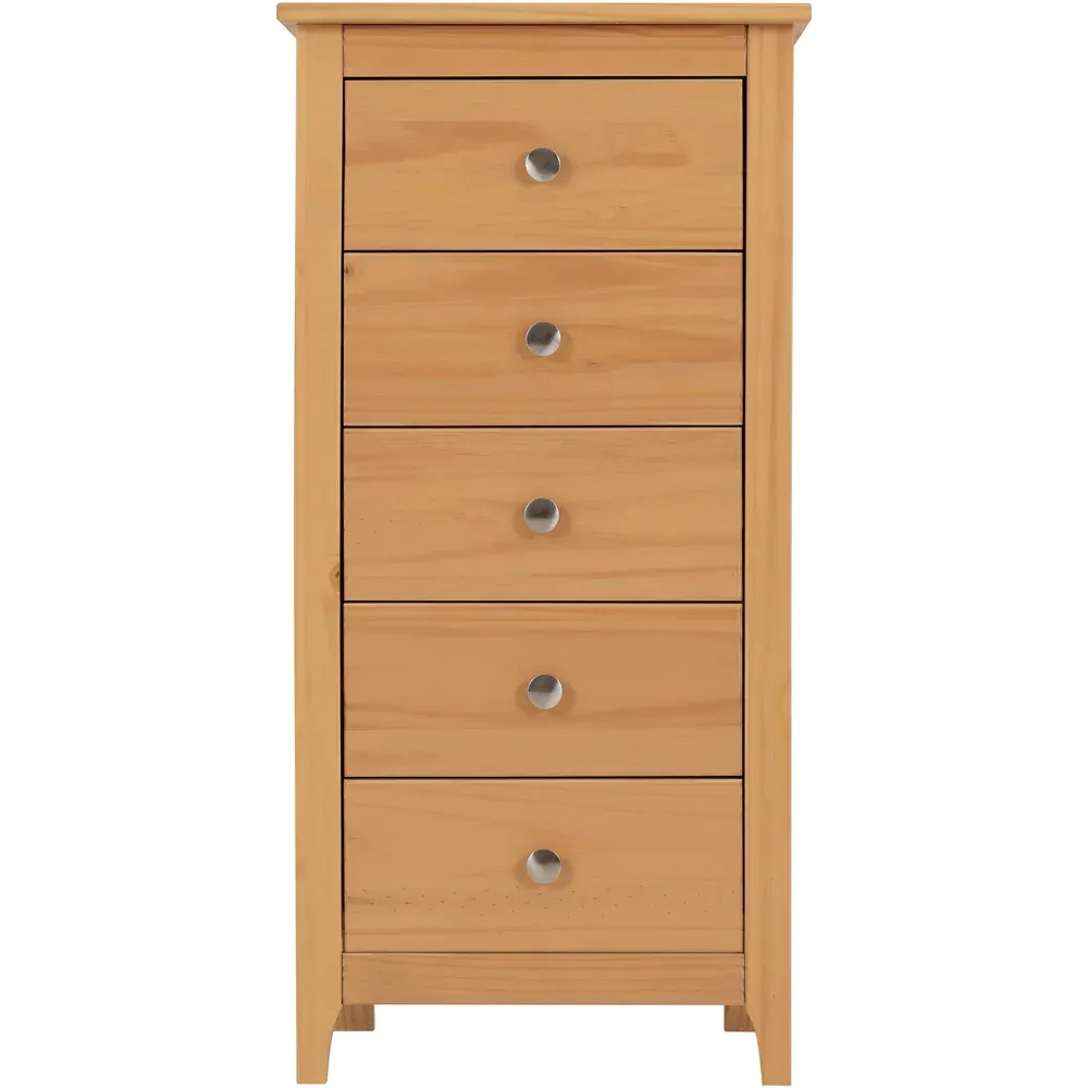 Oslo 5 Drawer Narrow Chest of Drawers - Brown, Pine