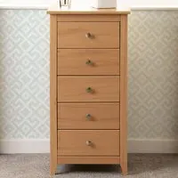 Oslo 5 Drawer Narrow Chest of Drawers - Brown, Pine