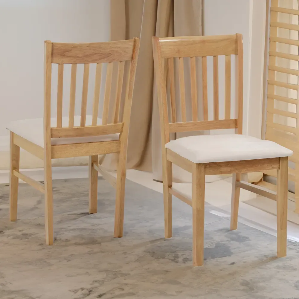 Oxford 2 Dining Chairs - Natural Oak, Microsuede