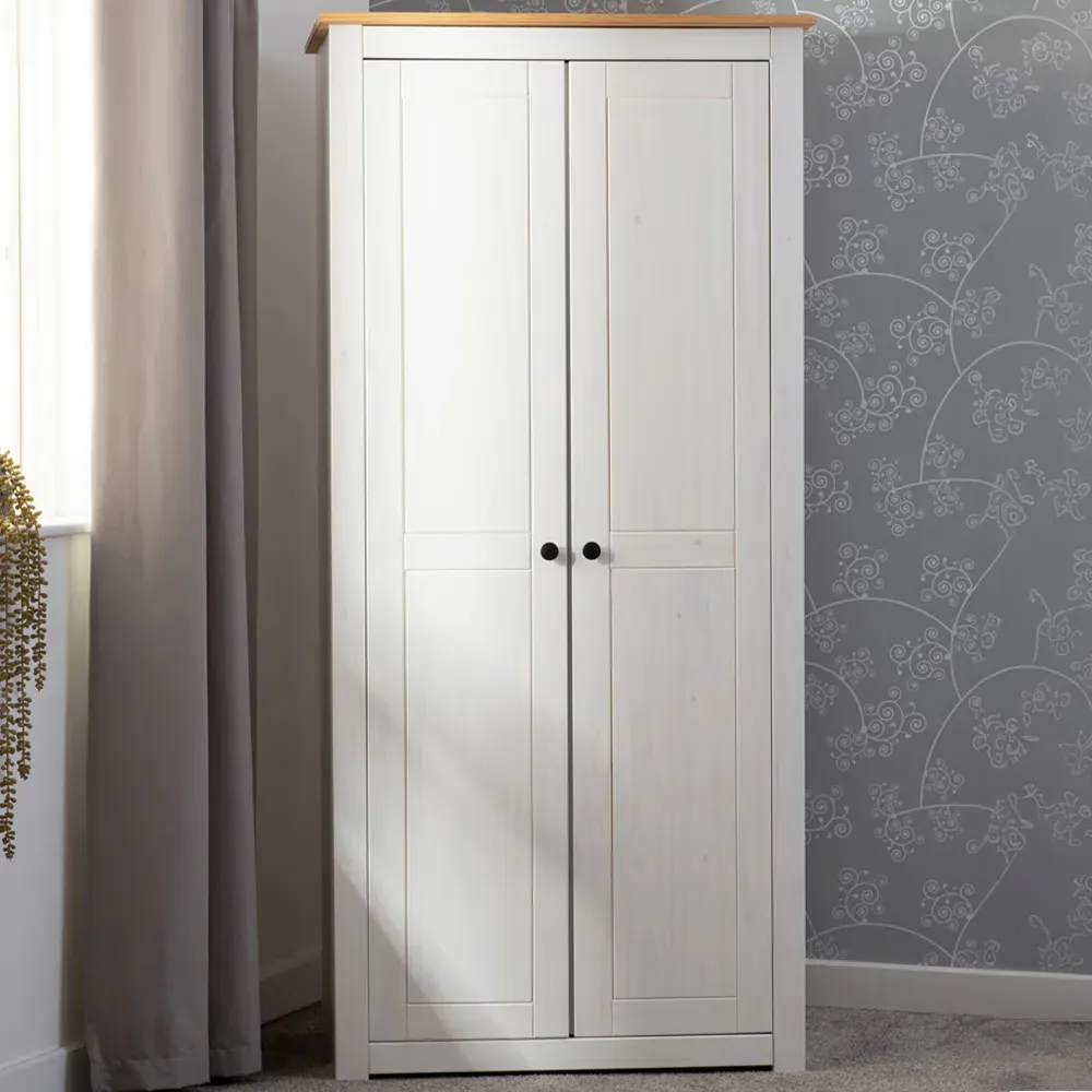 Panama 2 Door Wardrobe - White, Pine