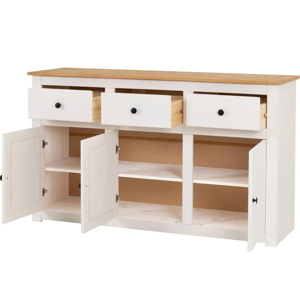 Panama 3 Door 3 Drawer Sideboard - White, Pine