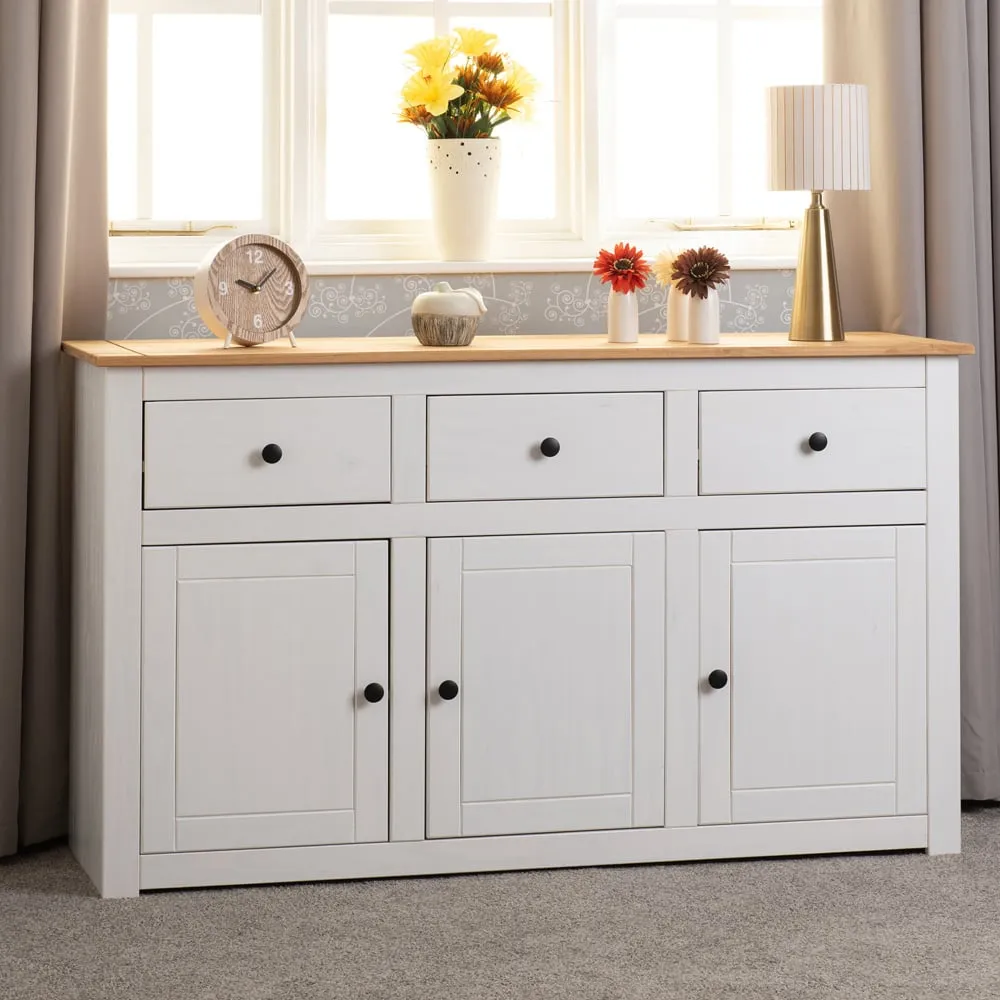 Panama 3 Door 3 Drawer Sideboard - White, Pine image