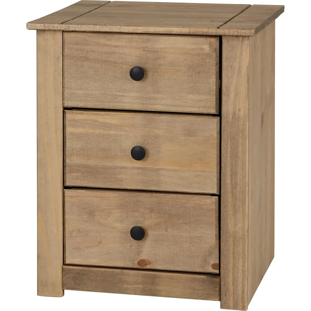 Panama 3 Drawer Bedside Table - Brown, Pine