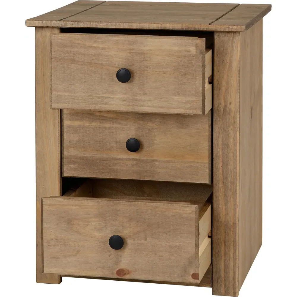 Panama 3 Drawer Bedside Table - Brown, Pine