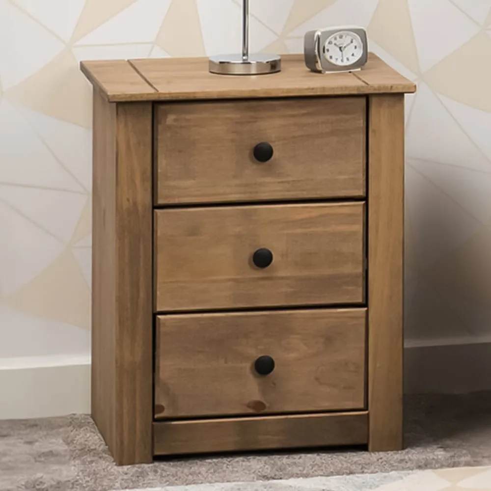 Panama 3 Drawer Bedside Table - Brown, Pine image