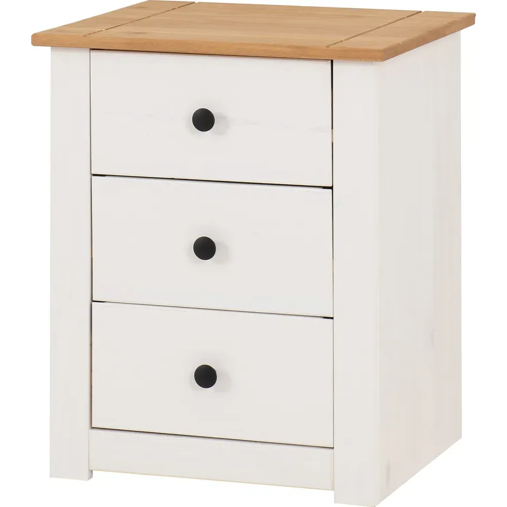 Panama 3 Drawer Bedside Table - White, Pine