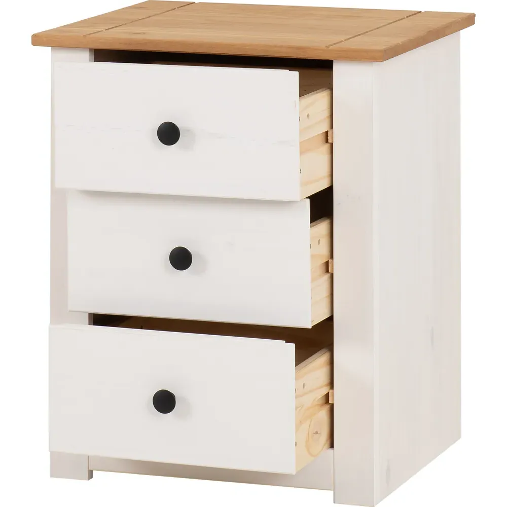 Panama 3 Drawer Bedside Table - White, Pine