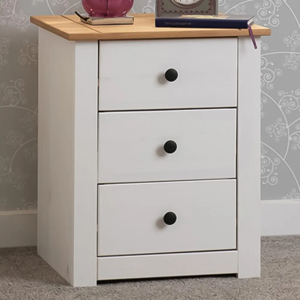 Panama 3 Drawer Bedside Table - White, Pine