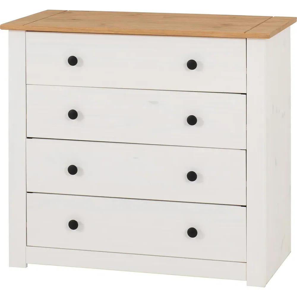 Panama 4 Drawer Chest of Drawers - White, Pine