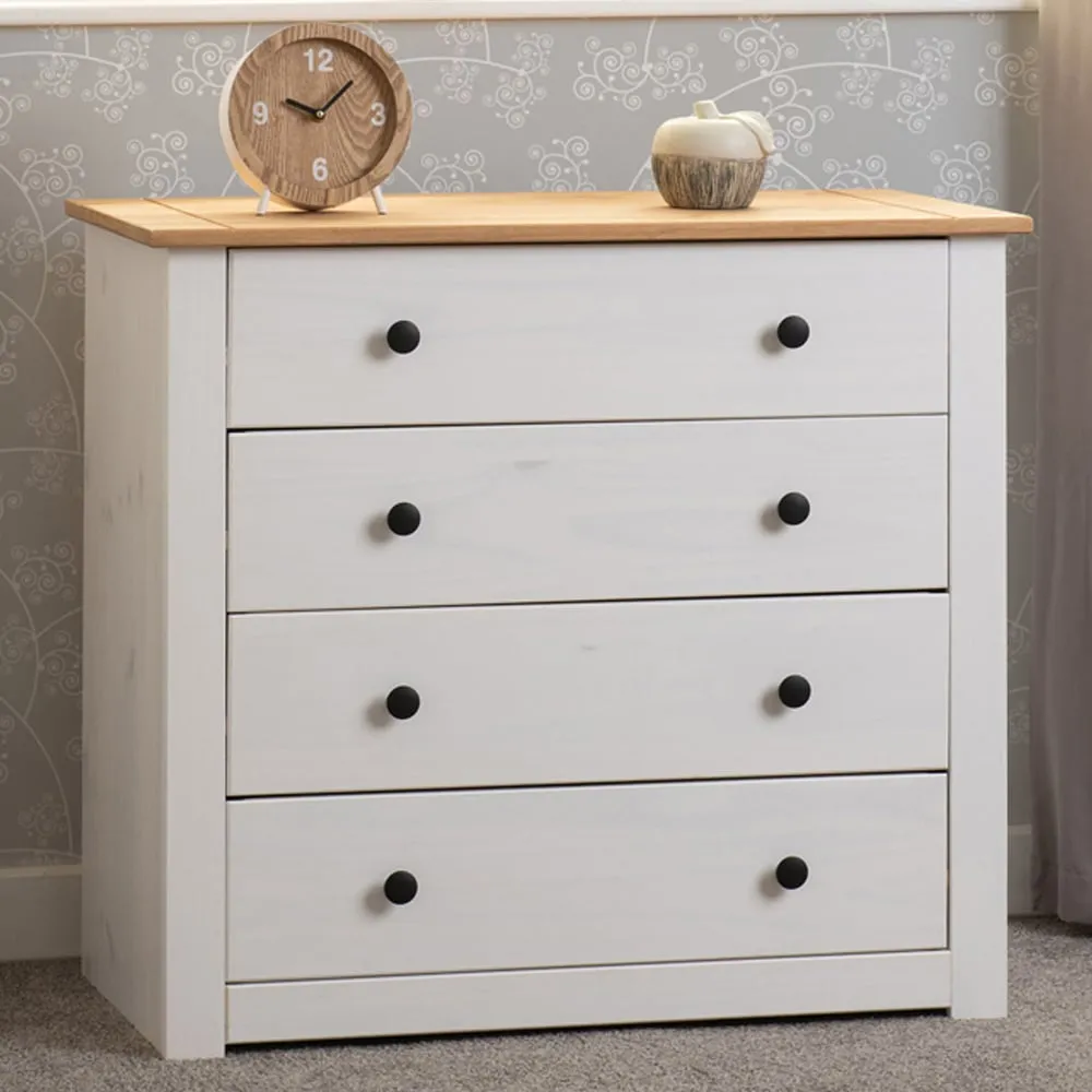 Panama 4 Drawer Chest of Drawers - White, Pine